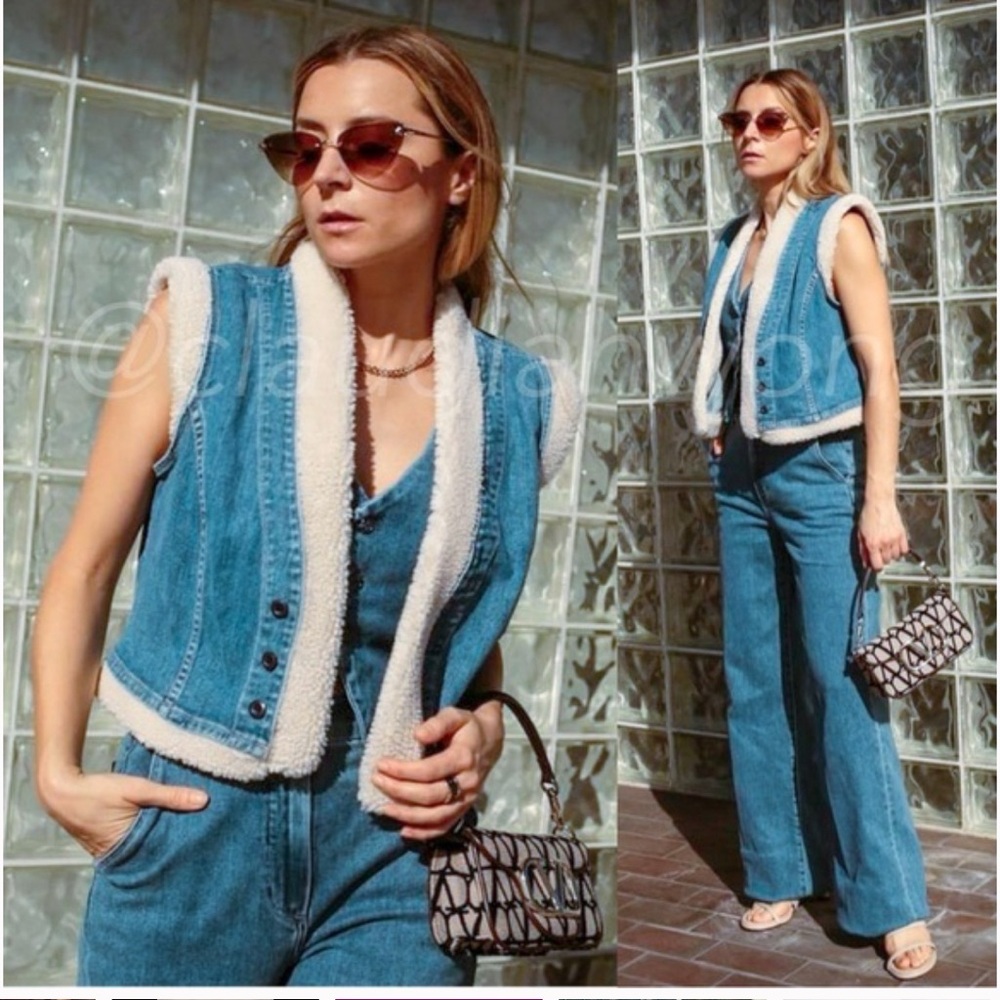 Anthropologie Le Jean Grace Sherpa Denim Vest